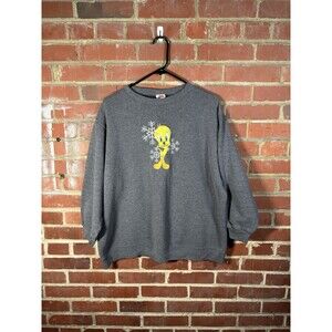 Vintage 90s Looney Tunes Sweatshirt Tweety Bird Holiday Embroidered Adult Medium